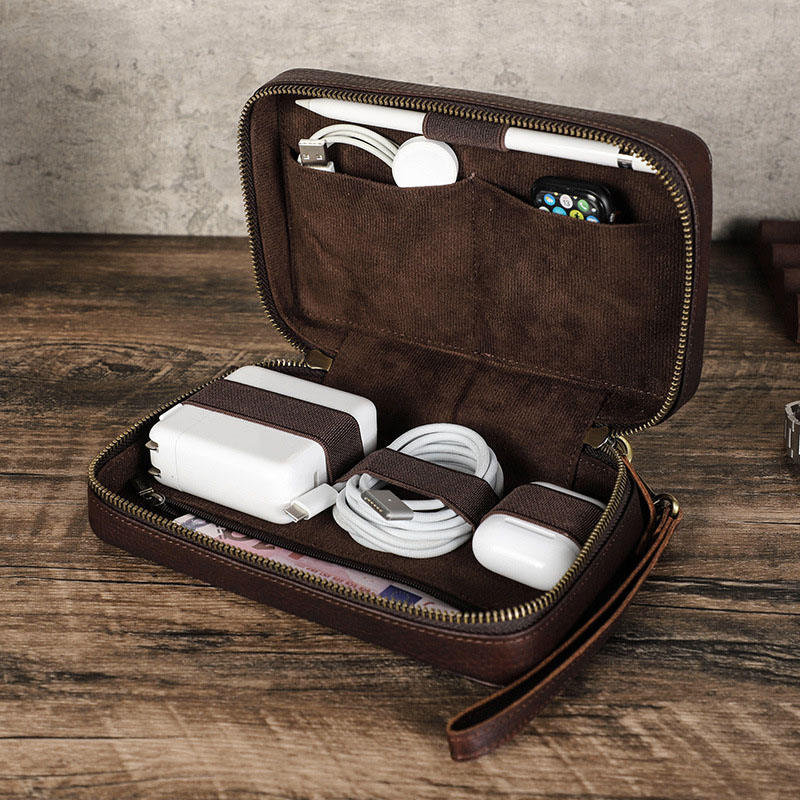 Tech Accessories Case - Sac organisateur vintage en cuir de